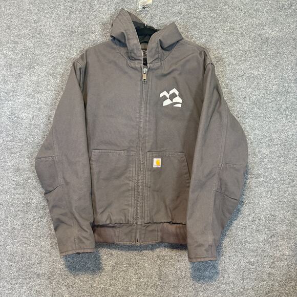 Carhartt Hooded Canvas Jacket J130-M Mens Large Gray Lined Loose Fit Logo - Picture 1 of 16